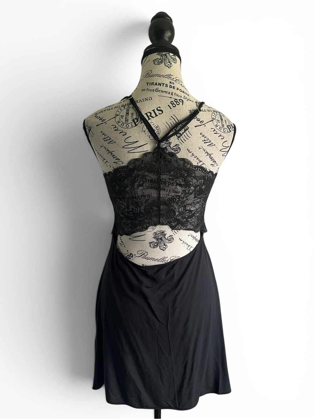 Victoria’s Secret Black Lace Back Slip Dress Y2K Coquette Goth - Picture 2 of 4